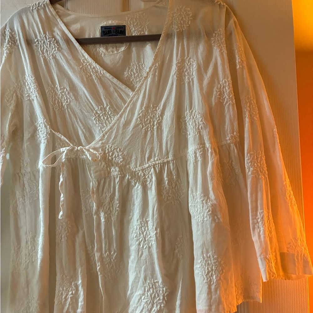 Indigo Cream Embroidered Wrap Tunic